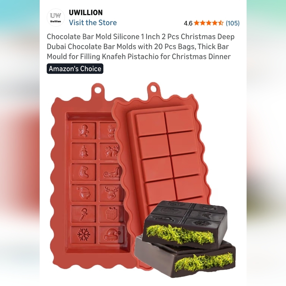 🌟 3 For $12 🌟 Dubai Silicone Chocolate Bar Molds - 2 Pack Set